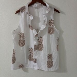 Beautiful L Summer Sleeveless Ruffle Trim Pineapple Print in Taupe on White